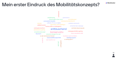 In einer Wortwolke wurden die Reaktionen der Teilnehmenden auf das Mobilitätskonzept erfasst.